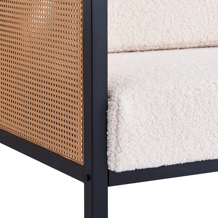 Canape 2/3 personnes en cannage et bouclettes blanches