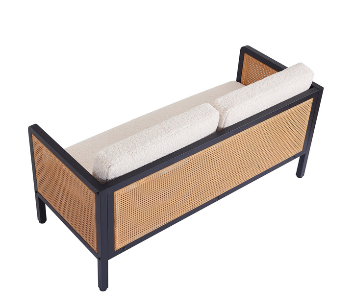 Canape 2/3 personnes en cannage et bouclettes blanches