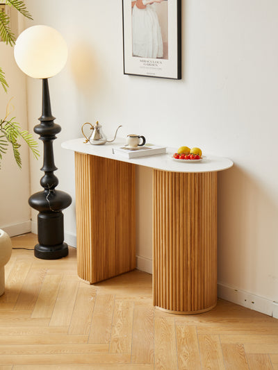 PIREUS - Console en bois et plateau effet marbre
