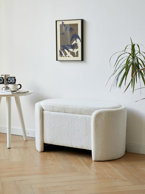 MOSS - Banc avec rangement en bouclettes blanches