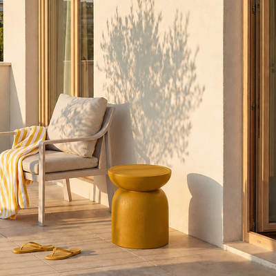 HJORRING - Table d'appoint bout de canapé intérieur extérieur en magnesite jaune