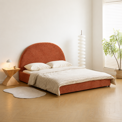 MARABA - Lit coffre 140 cm en tissu terracotta