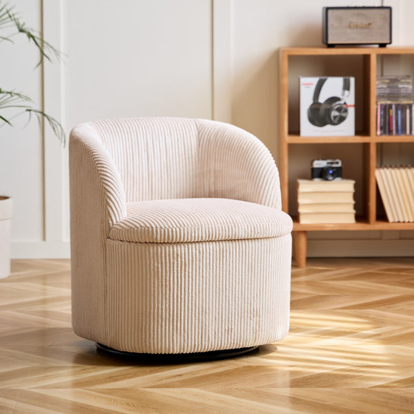 HALMSTAD - Fauteuil de salon pivotant et pouf en tissu beige