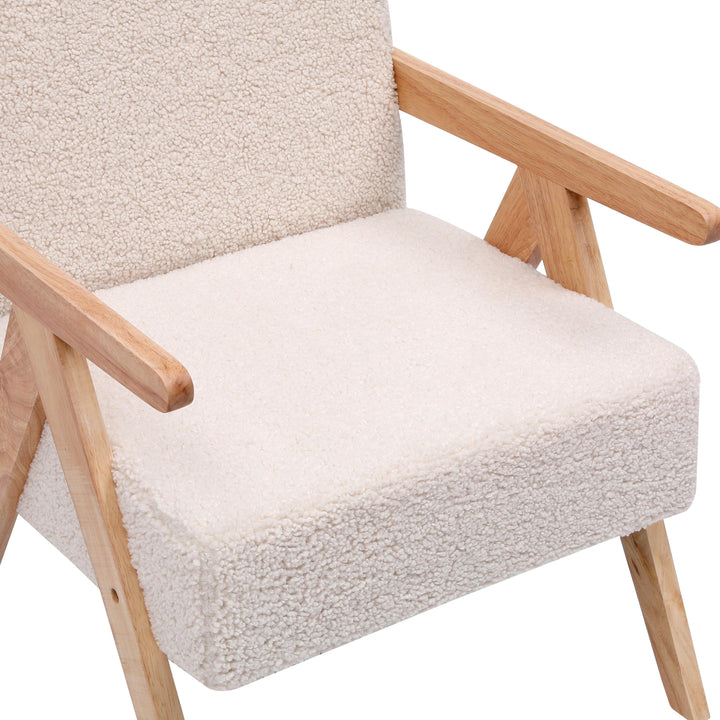 Fauteuil de salon en bois massif et bouclettes blanches