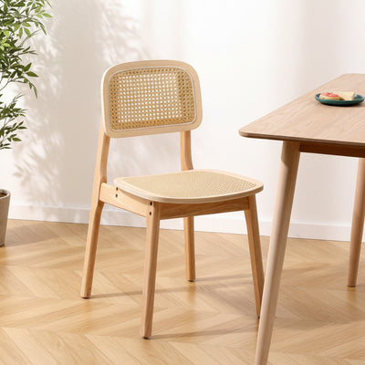Lot de 2 chaises en bois massif et rotin naturel