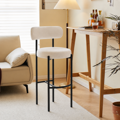 LARS - Lot de 2 tabourets de bar en métal et velours beige