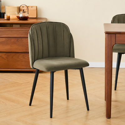 Lot de 2 chaises de salle à manger scandinaves en velours vert khaki
