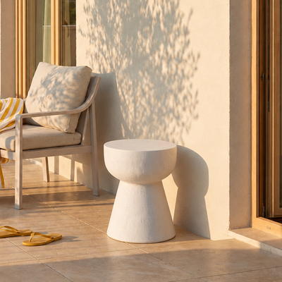 SORSELE - Table d'appoint bout de canapé intérieur extérieur en magnesite Blanc