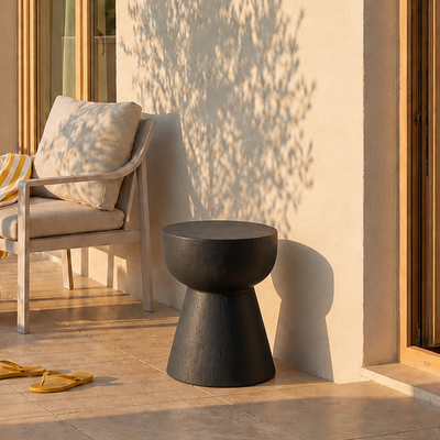 SORSELE - Table d'appoint bout de canapé intérieur extérieur en magnesite noir