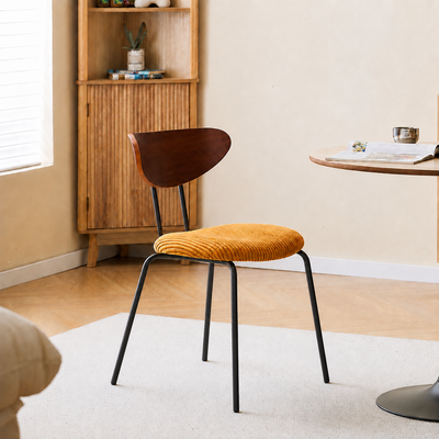 Lot de 2 chaises de salle à manger en métal et tissu jaune moutarde