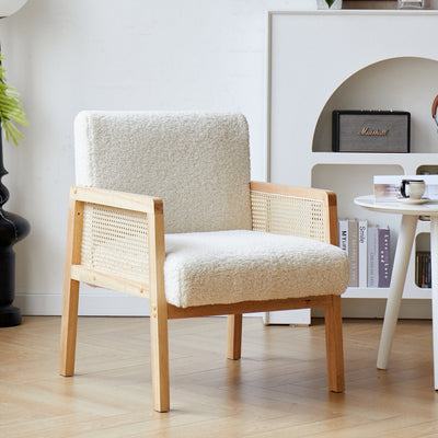 BORGO - Fauteuil de salon en bois massif et cannage blanc