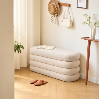 Banc coffre avec rangement en bouclettes blanches
