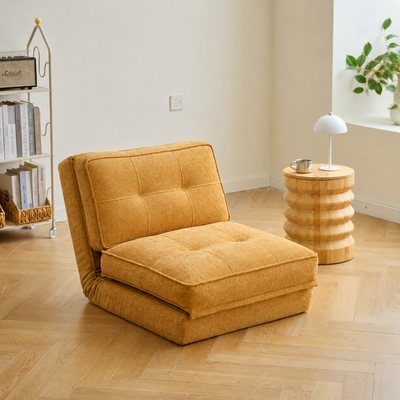 Fauteuil chauffeuse convertible en tissu jaune