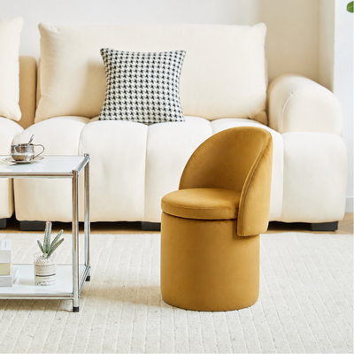 UMEA - Pouf avec dossier et rangement en velours jaune moutarde