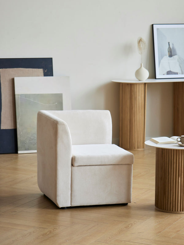 VARDE - Canapé d'angle modulable 1 personne en velours côtelé beige