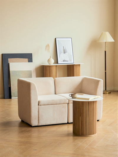 VARDE2PLACES - Modulaire bank (2-zitter) van beige ribfluweel.