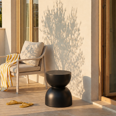 VEJEN - Table d'appoint bout de canapé intérieur extérieur en magnesite noir