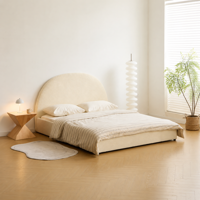 MARABA - Lit coffre 140 cm en tissu beige