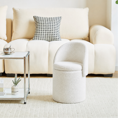 UMEA - Pouf avec dossier et rangement en bouclettes blanches