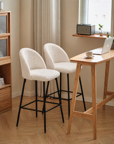 NILSSON - Lot de 2 tabourets de bar en métal et bouclettes blanches