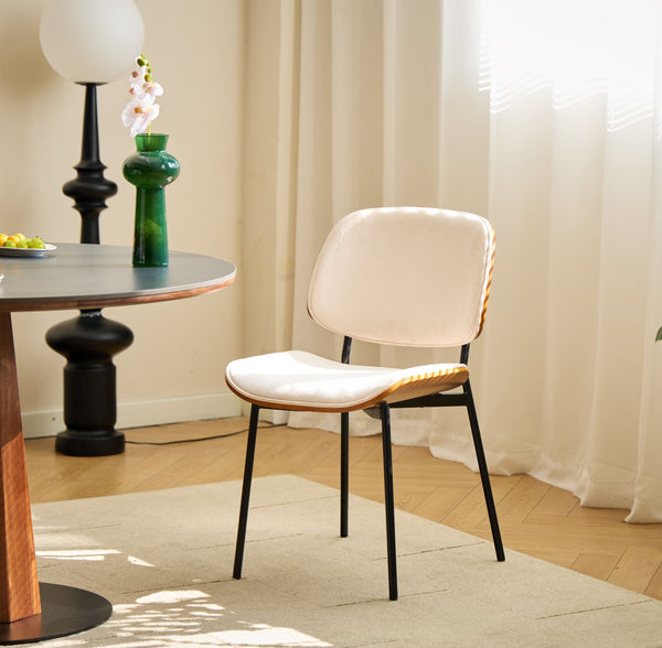 ODENSE - Lot de 2 chaises en bois et velours côtelé beige