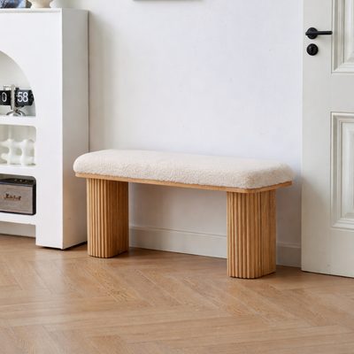 PIREUS - Banc en bois massif et bouclettes blanches