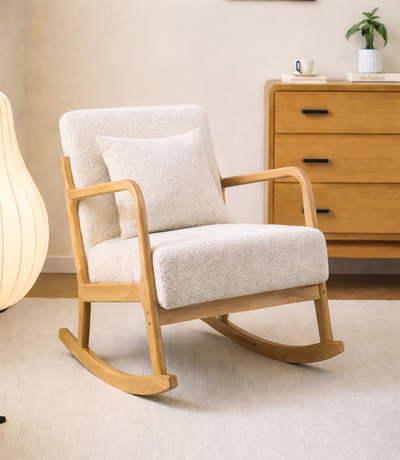 DIANA - Rocking chair en bois massif et bouclettes blanches