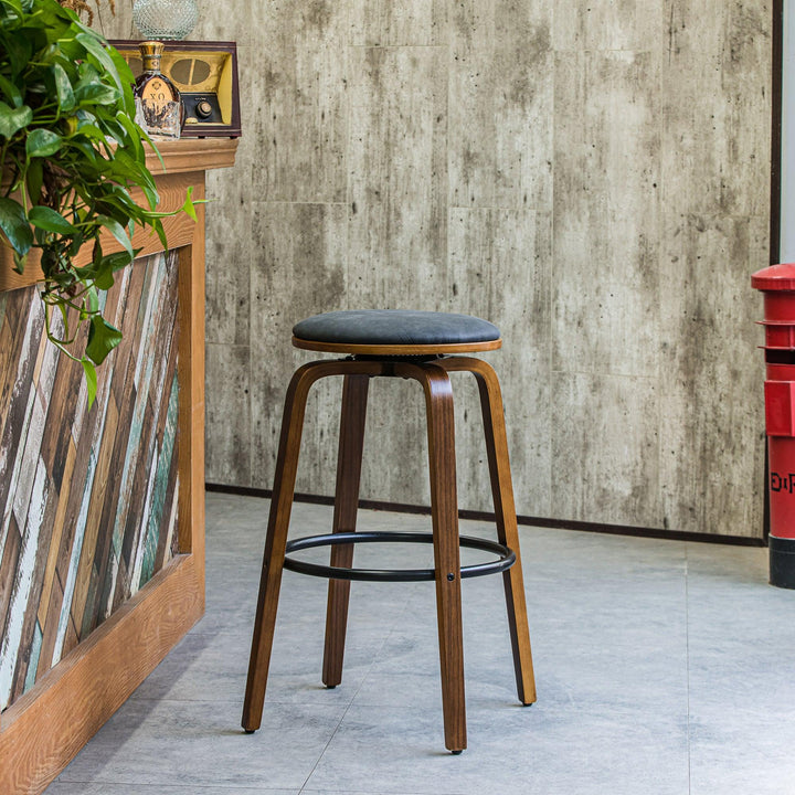 Lot de 2 tabourets de bar en bois et simili noir