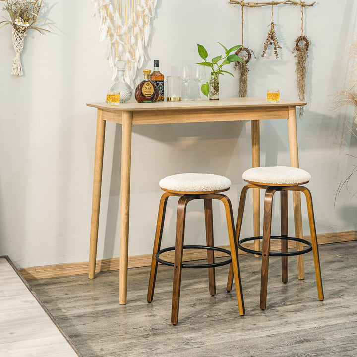 Lot de 2 tabourets de bar en bois et bouclettes blanches