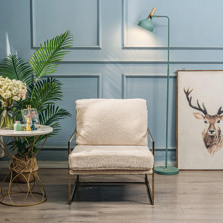 Fauteuil de salon en métal et bouclettes blanc