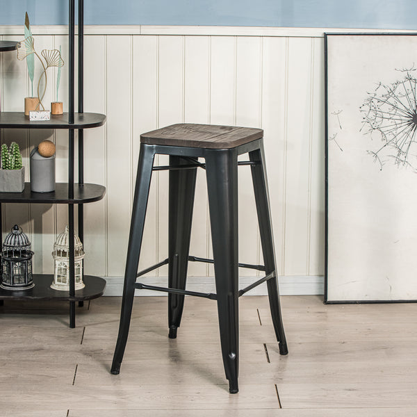 NASH - Lot de 4 tabourets de bar en métal et bois noir