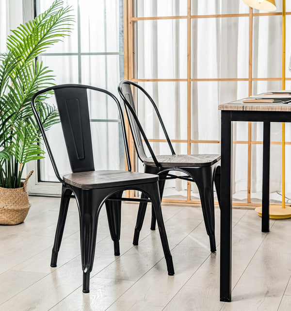 NASH - Lot de 4 chaises industrielles en métal et bois noir