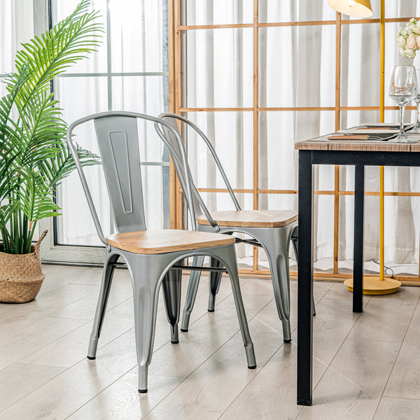 NASH - Lot de 4 chaises industrielles en métal et bois gris