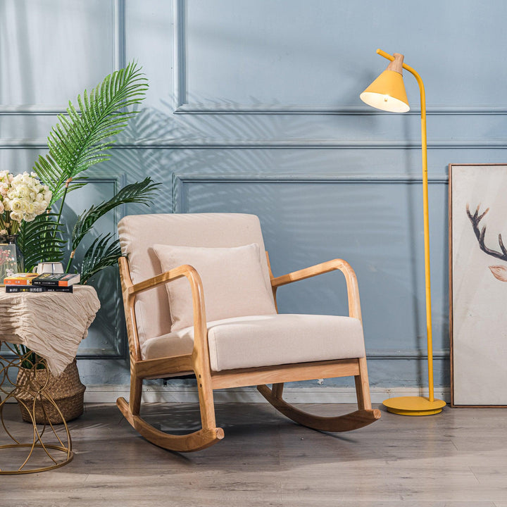Rocking chair en bois massif et tissu beige
