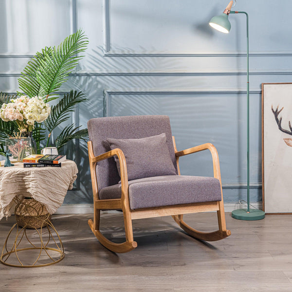 Rocking chair en bois massif et tissu gris