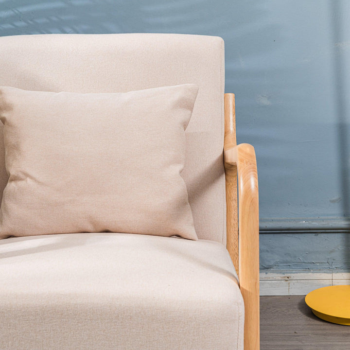 Fauteuil de salon en bois massif et tissu beige