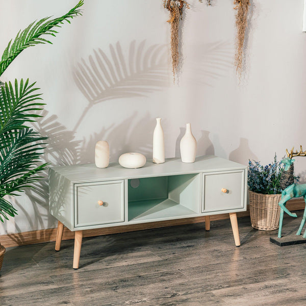Meuble TV 2 tiroirs en bois massif vert menthe