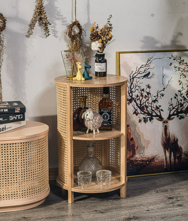 ALTA - Table de chevet avec 2 rangements en bois et rotin naturel