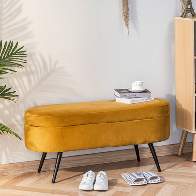 Banc en métal et velours jaune moutarde