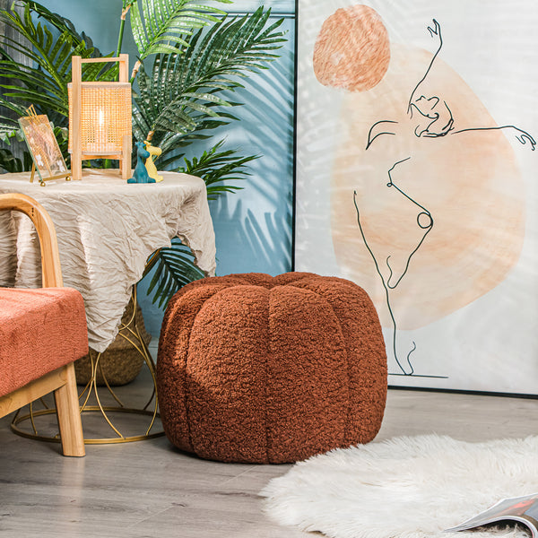 FJORD - Pouf en bouclettes terracotta avec rayures
