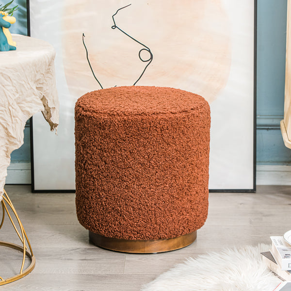 SOKA - Pouf en bouclettes terracotta et base en bois