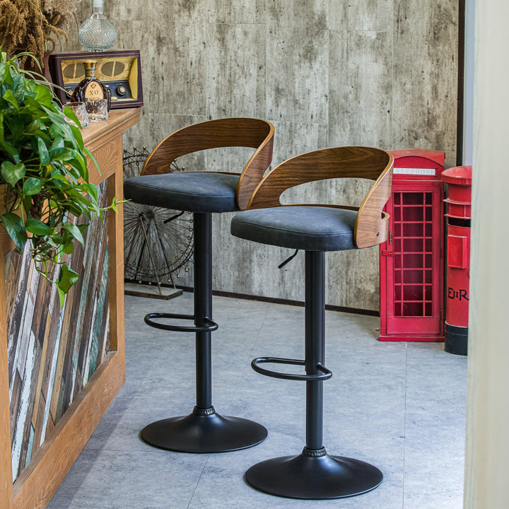 Lot de 2 tabourets de bar en bois et simili noir