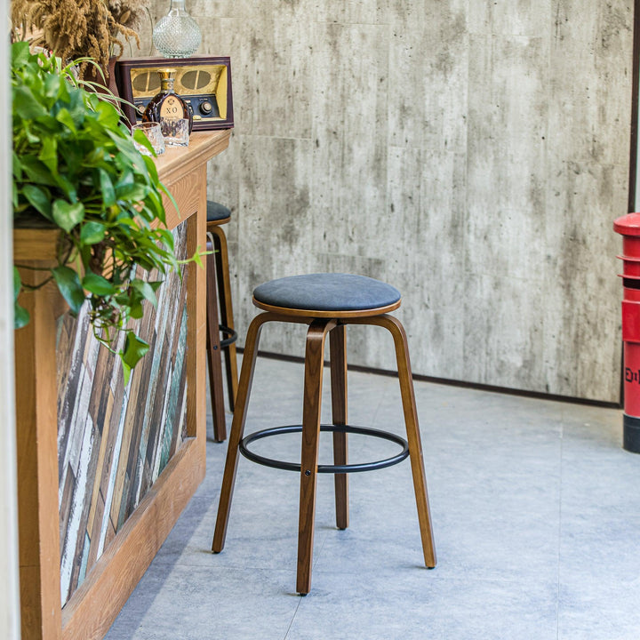 Lot de 2 tabourets de bar en bois et simili noir