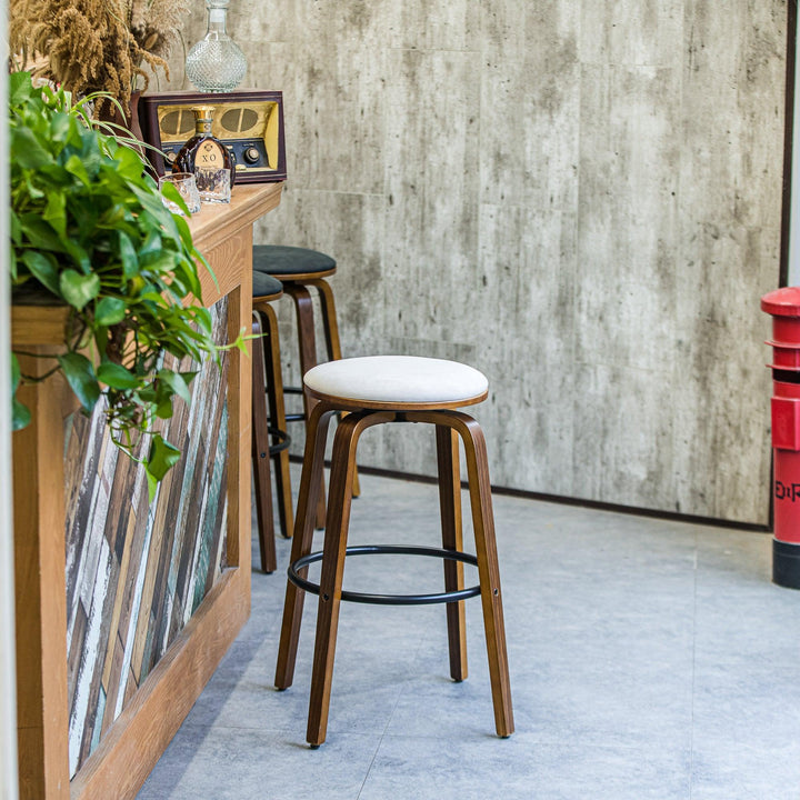 Lot de 2 tabourets de bar en bois et velours beige