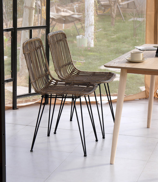 LUMPUR - Lot de 2 chaises en métal et rotin naturel