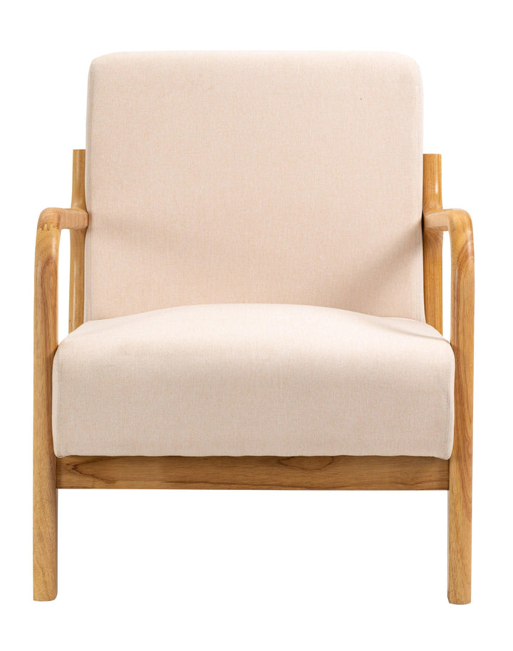 Fauteuil de salon en bois massif et tissu beige