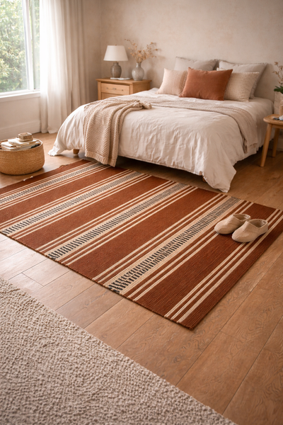 KUOPIO - Tapis rectangulaire en coton avec motifs marrons et écrus 90 x 60 cm