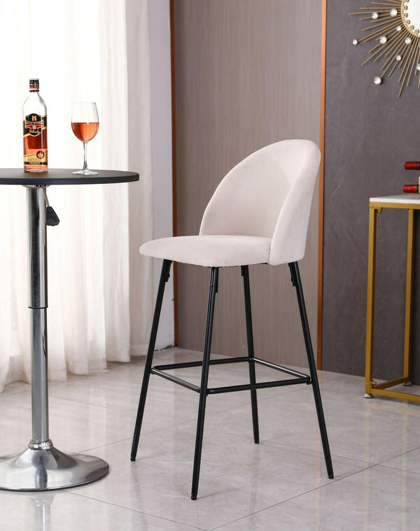 Lot de 2 tabourets de bar en métal et velours beige