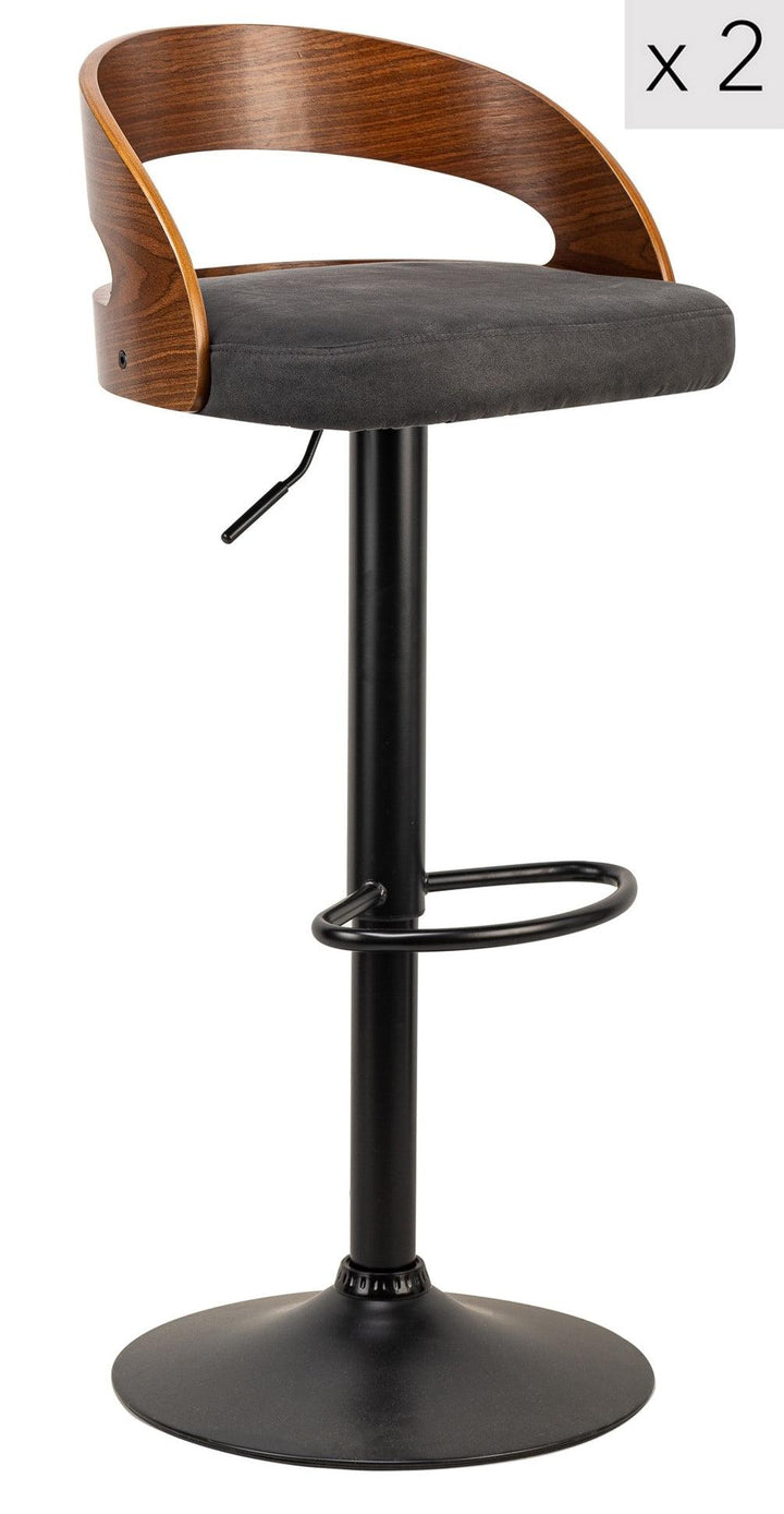Lot de 2 tabourets de bar en bois et simili noir