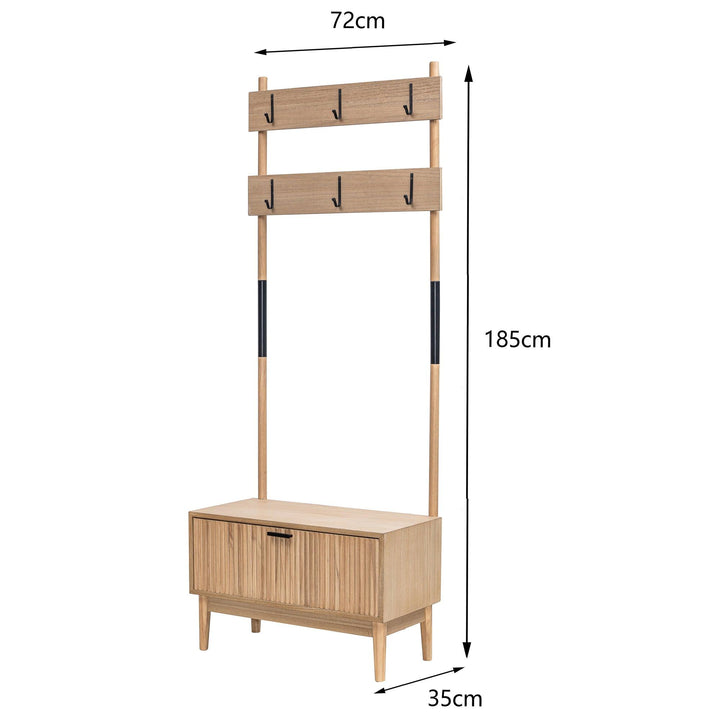 Vestiaire d'entrée en bois massif et tissu gris